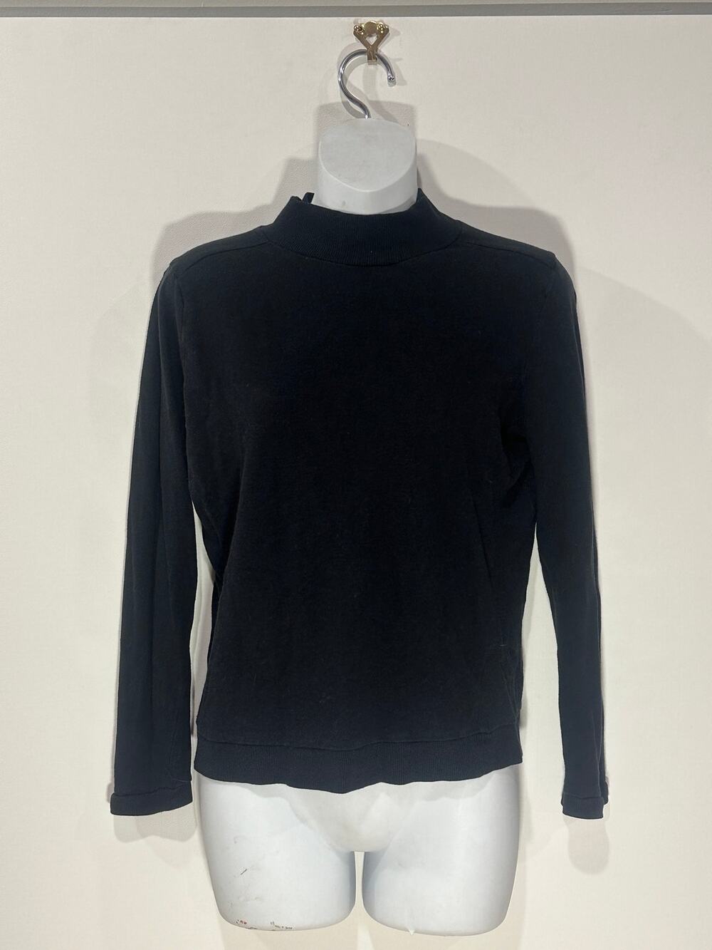 Color Story Black Mock Turtleneck Long Sleeve Cotton Knit Top Womens Sz L Basic